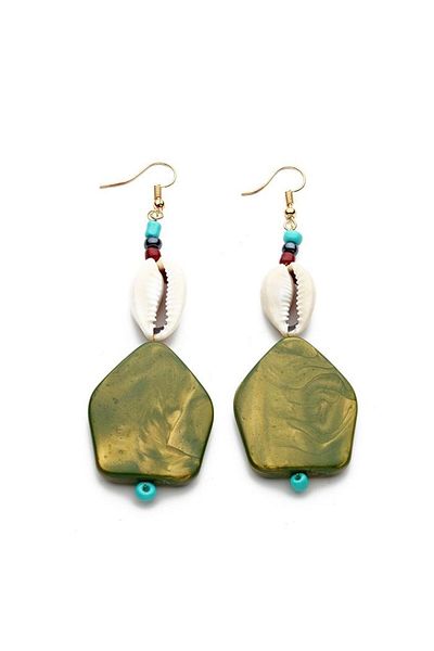 Modex Natural Green Stone Sea Shell Earrings