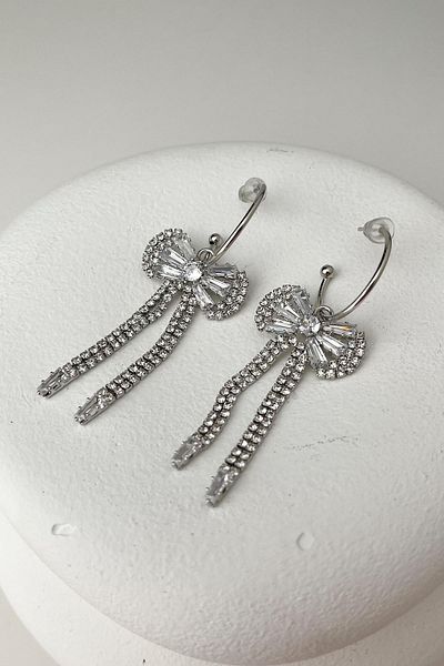 Modex Silver Color Zircon Stone Bow Dangle Earrings
