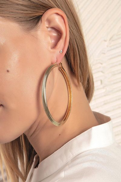 Modex Serrated Patterned Hoop Earrings (8cm)