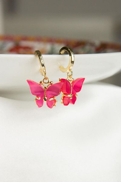 Modex Butterfly Patterned Pink Earrings