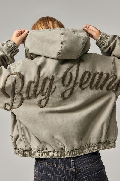 september island Khaki Color Canvas Logo Embroidered Hooded Coat on the Back