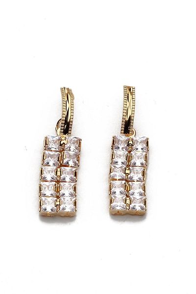 Modex Gold Color Square Baguette Stone Dangle Earrings 84cm)
