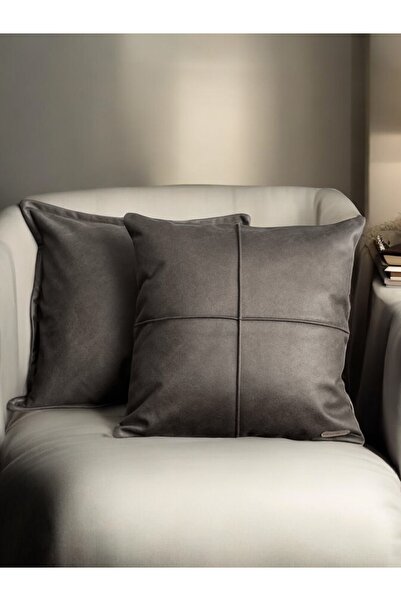 Rivendos Ege Serisi Antrasit Gri Yumuşak Suni Nubuk Deri Kare 2'li Set Dekora...
