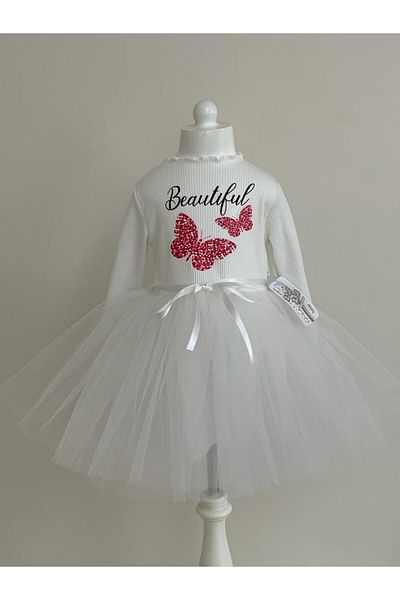 neocotton Rochie pentru fetiță din tul cu mânecă lungă, căptușită din bumbac