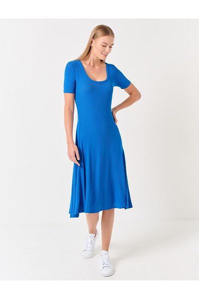 Jimmy Key Kobalt Short Sleeve U-Neck Knitted Midi Dress