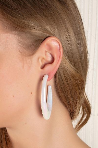 Modex White Pearlescent Oval Earrings