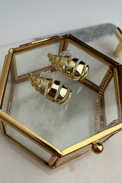 Modex Grid Model Solid Brass Earrings(4cm)