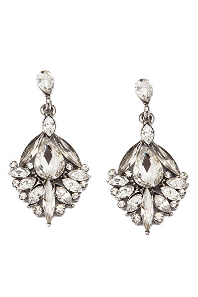 Modex Rodyum Kaplama Mekik Taşlı Şık Küpe