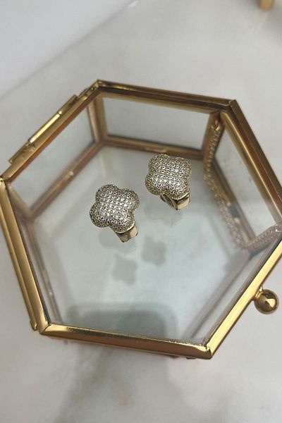 Modex Solid Brass Zircon Cubic Zirconia Clover Earrings(Size:1,5 cm)