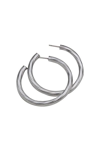 Modex Silver Color Curved Twist Detail Hoop Earrings (5cm)