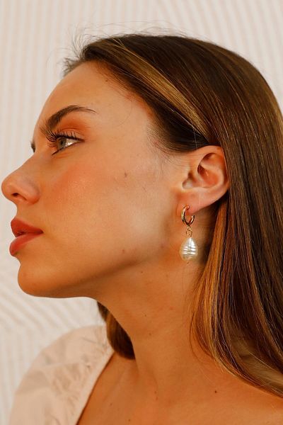 Modex Gold Color Dangle Pearl Earrings (4cm)