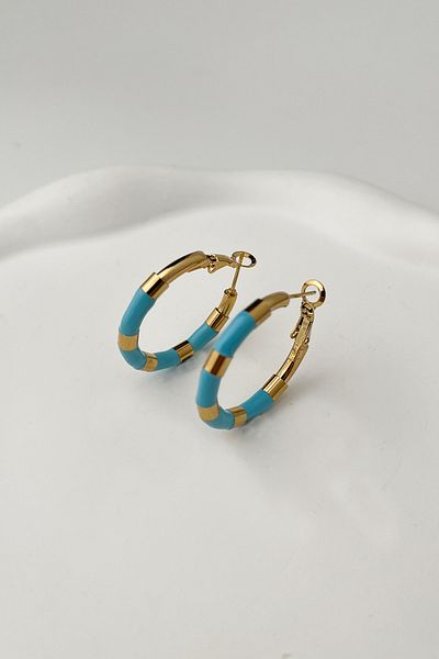 Modex Steel Enamel Metal Blue Hoop Earrings (Size:3Cm)