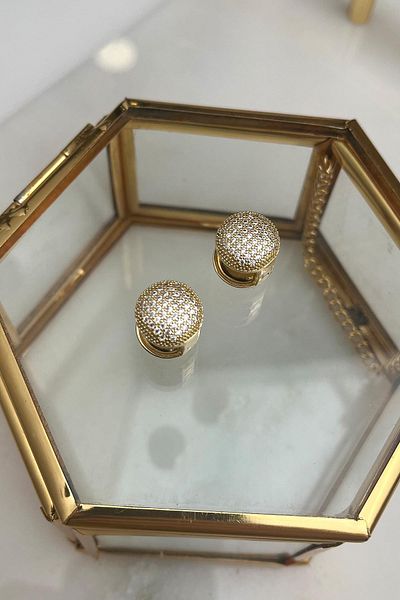 Modex Brass Zircon Stone Minimal Ball Earrings