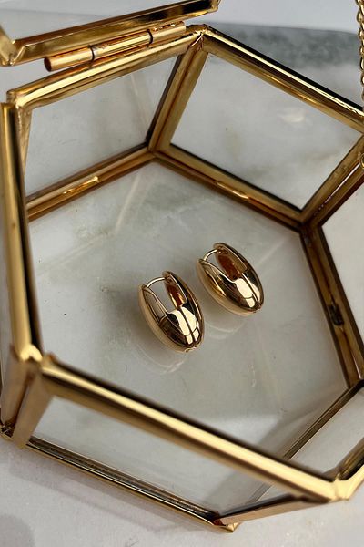 Modex Solid Brass Gold Yellow Oval Earrings (Width 0.5 cm Length 2 cm)