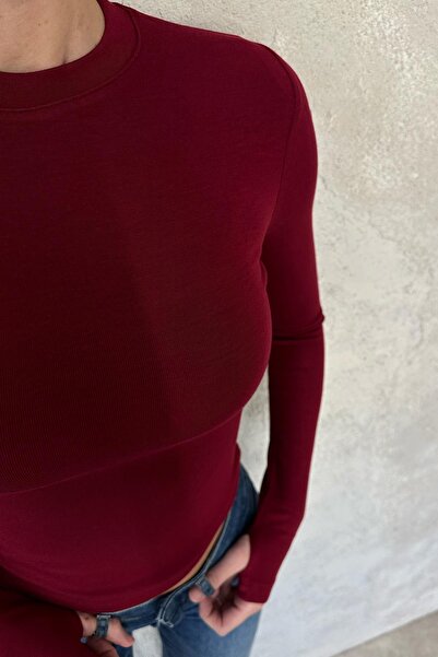 5in1Canpolat Burgundy Soft Touch Bamboo Finger Snap T-Shirt