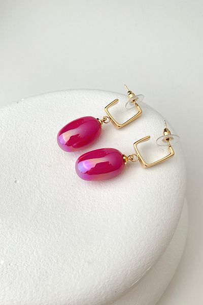 Modex 4cm Size Pink Oval Earrings - Mother of Pearl Dangle