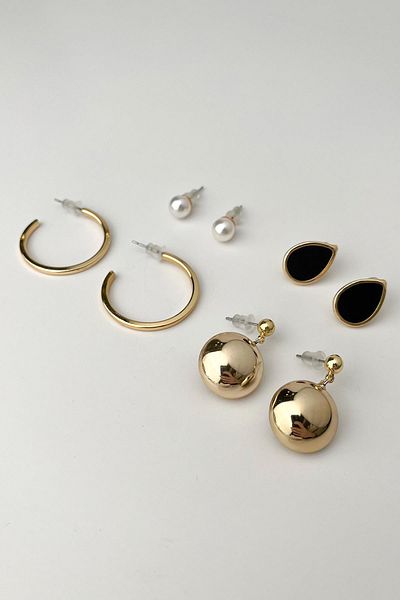 Modex Gold Color Pearl Detailed Multiple Earrings Set