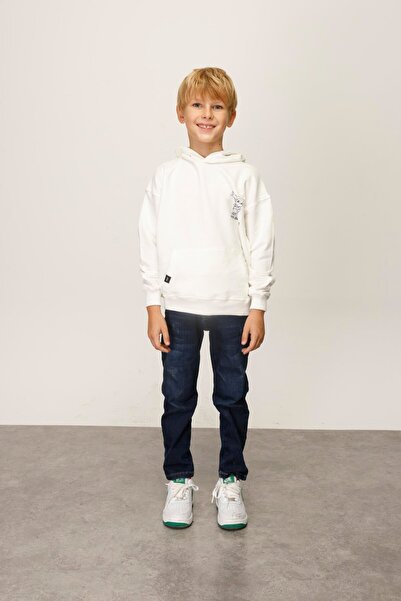 JENA Момчешка суитшърт с качулка Happy Moment 4-8 години Екру