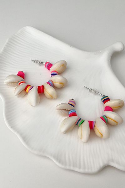 Modex Colorful Seashell Figured Hoop Earrings (3cm)