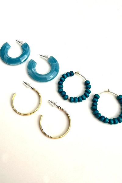 Modex Blue Three Double Color Hoop Earrings Set (Diater 3 cm)