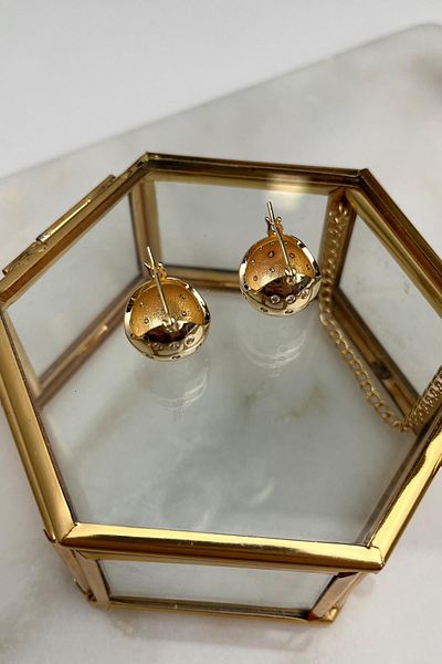 Modex Brass Stone Detailed Ball Earrings