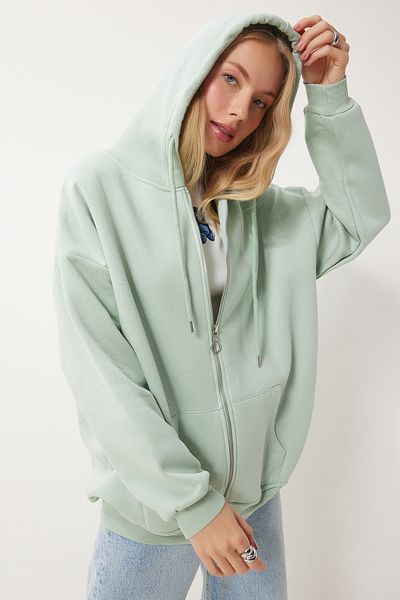 Lovelyİstanbul Hanorac oversize cu glugă și fermoar WATER GREEN LUB0002