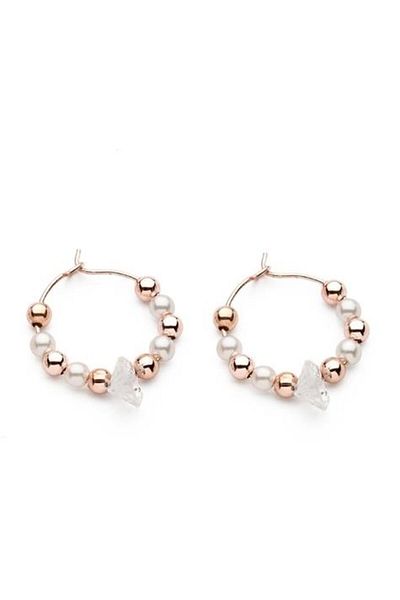 Modex Pearl and Rose Detailed Hoop Earrings