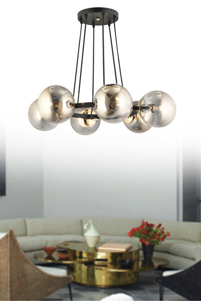 Genel Markalar Sonsuz Siyah 6 Lı Halka Füme Glop Camlı Modern Avize