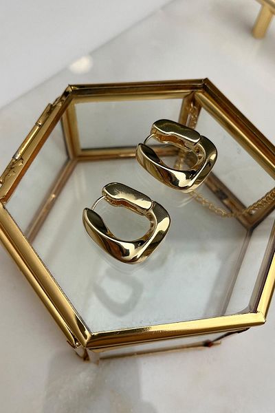 Modex Pleated Rectangular Plate Hoop Earrings(Indoor 2 cm)