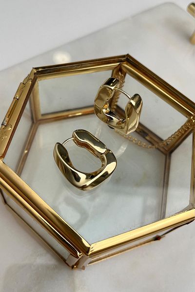 Modex Pleated Rectangular Plate Hoop Earrings(Indoor 2 cm)
