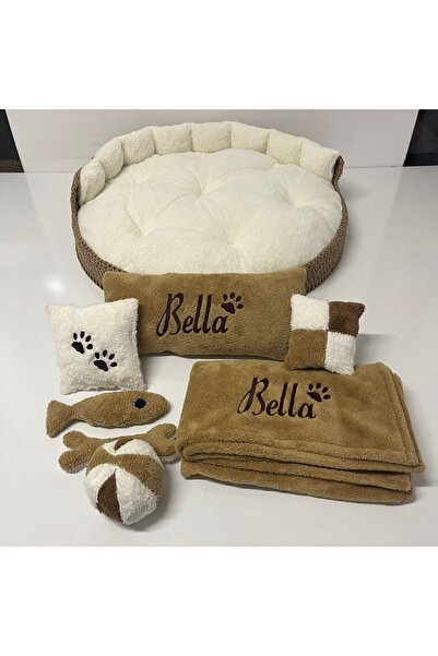 ULUBEN Premium Isme Özel Hasır Örme Büyük Irk Boy Köpek Ve Kedi Yatağı Seti - Wellsoft Yıkanabilir