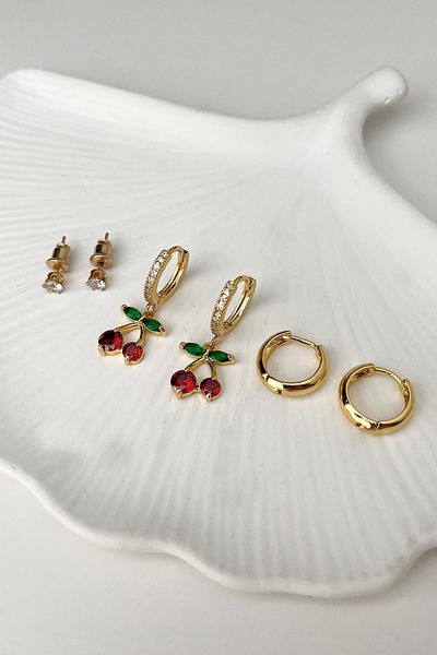 Modex Cherry Figured Zircon Stone Multiple Earrings Set
