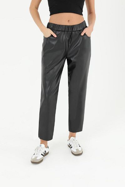 Puane Pantaloni din piele artificială cu talie elastică 18205