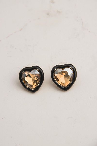 Modex Honey Color Stoned Enamel Heart Earrings (2cm)