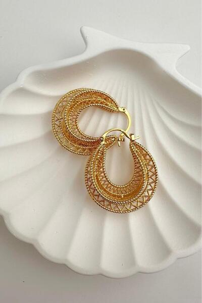 Modex Gold Yellow Solid Brass Basket Earrings