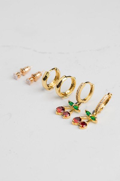 Modex Cherry Figured Zircon Stone Multiple Earrings Set