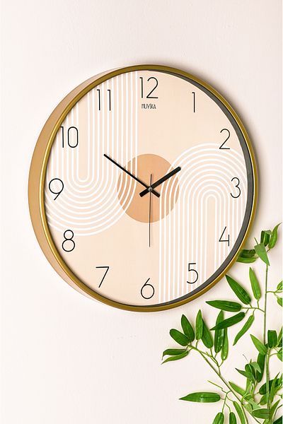 Muyika Design Silent 47 cm Wall Clock with Gold Metal Case Muyika Pino Linda