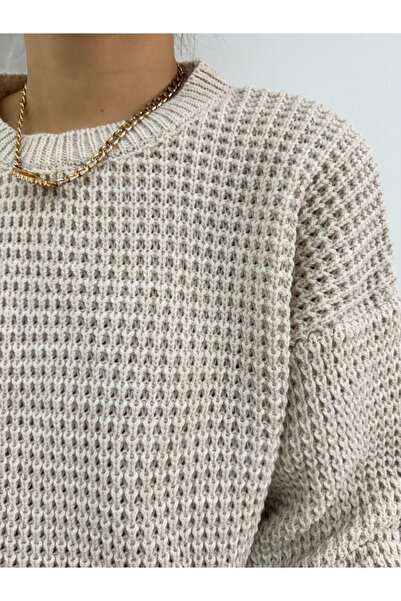 Modamorfo Pulover tricotat cu gât rotund de culoare piatră