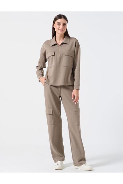 Jimmy Key Mink Loose Cut Regular Leg High Waist Trousers with Cargo Pocket
