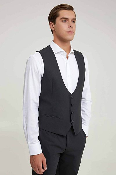 Tween Vestă neagră din amestec de lână, slim fit