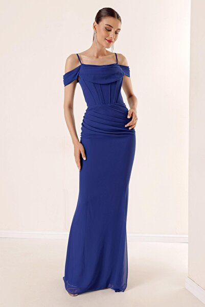 By Saygı Σχοινί λουράκι με πεσμένο μανίκι κάτω από σύρμα μπροστινό ντραπέ φόδρα μακρύ σιφόν