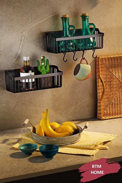 btm home Organizator adeziv pentru blat/dulap – Set de 2 suporturi negre pent...