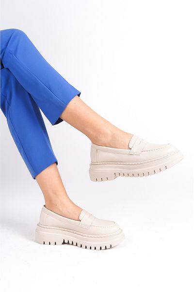 FGZY Shoes حذاء نسائي من Lilian مصنوع من الجلد السميك ونعل مسطح ومريح وأنيق للاستخدام اليومي