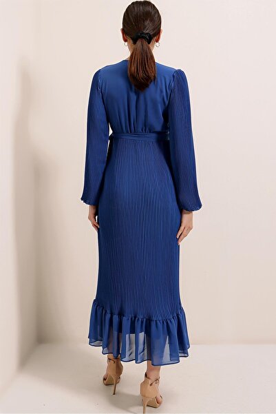 By Saygı Dlouhé skládané šifonové šaty s nařaseným lemem a páskem v pase