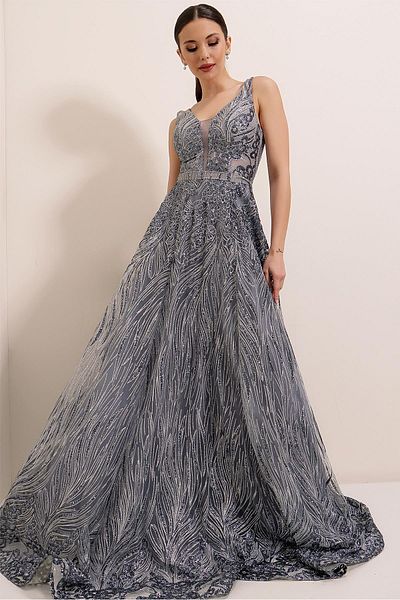 By Saygı Glitzerndes Geister-Tüll-Prinzessinnen-Abendkleid