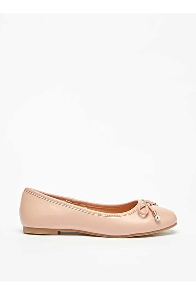 Little Missy Solid Round Toe Ballerina Shoes with Bow Detail