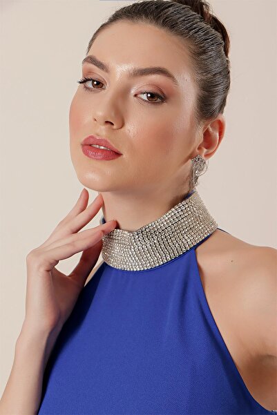 By Saygı Detailní kamenné dlouhé šaty s rozparkem vpředu