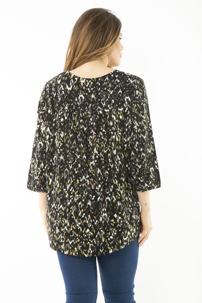 Şans Γυναικεία Μπλούζα Μεγάλου Μεγάλου Μεγάλου Μεγάλου Πράσινου Γιακά με Πλισέ Capri Sleeve 65N37147