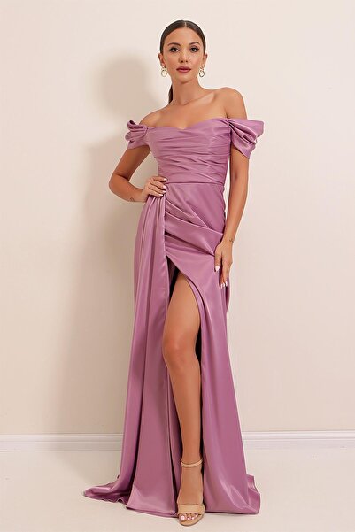 By Saygı Μακρύ σατέν φόρεμα με πλισέ λαιμόκοψη Madonna