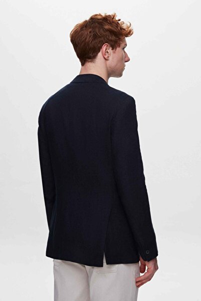 Tween Slim Fit Lacivert Düz %100 Keten Kumaş Ceket